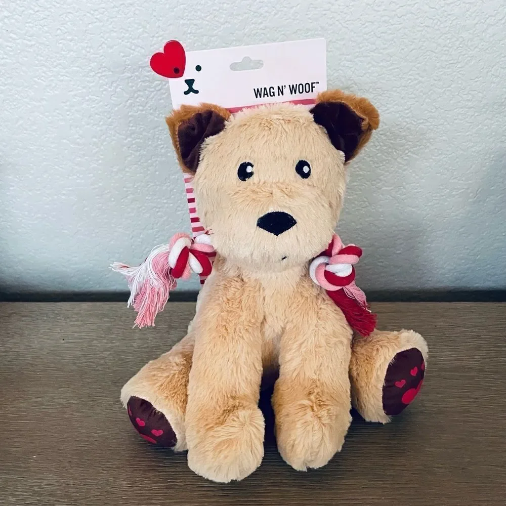 Plush Valentine Dog Toy Squeaky Braided Rope Chew
